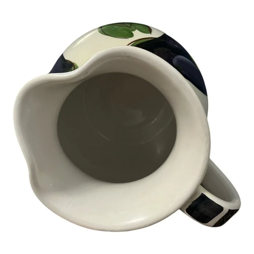 Hand-Painted Antica Fornace Italy Ceramic Pitcher With Eggplant & Leaf Design
